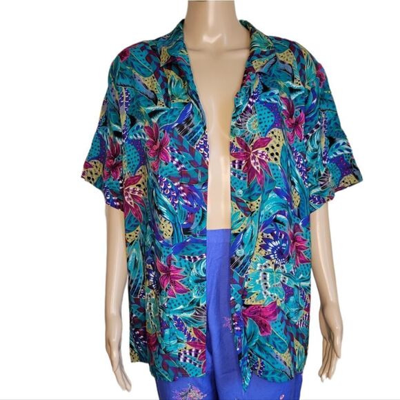 Sag Harbor exotic floral print Button Front Shirt - Picture 1 of 14